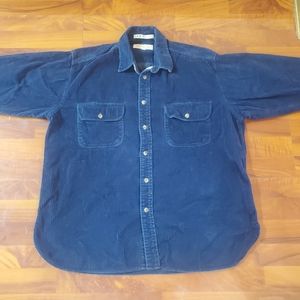 Claybrooke Outdoors Corduroy Blue w Tan Trim Shirt Long Sleeve Vintage Size L